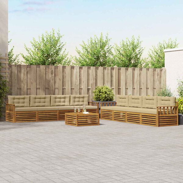 vidaXL Buiten bankenset met kussen 9 pcs Natuurlijk en Beige