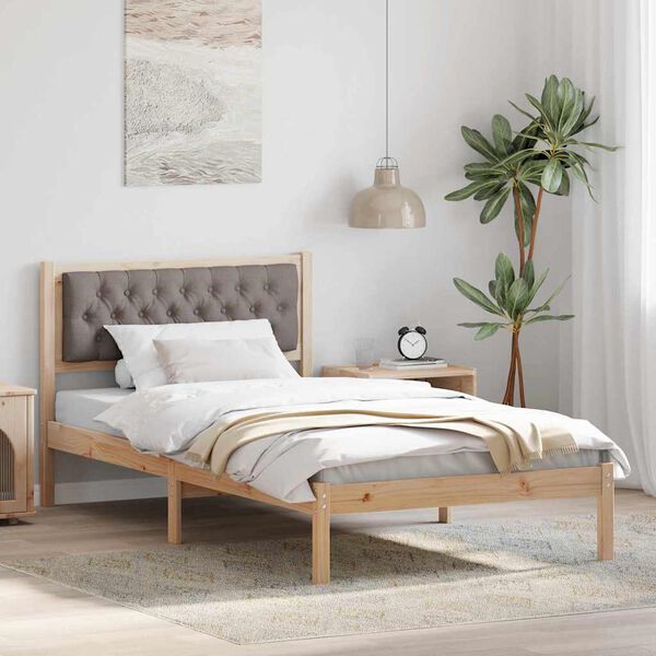 vidaXL Bedframe met hoofdeinde Taupe 100 x 200 cm Massief grenenhout