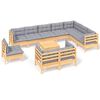 vidaXL 11-delige Loungeset met grijze kussens massief grenenhout