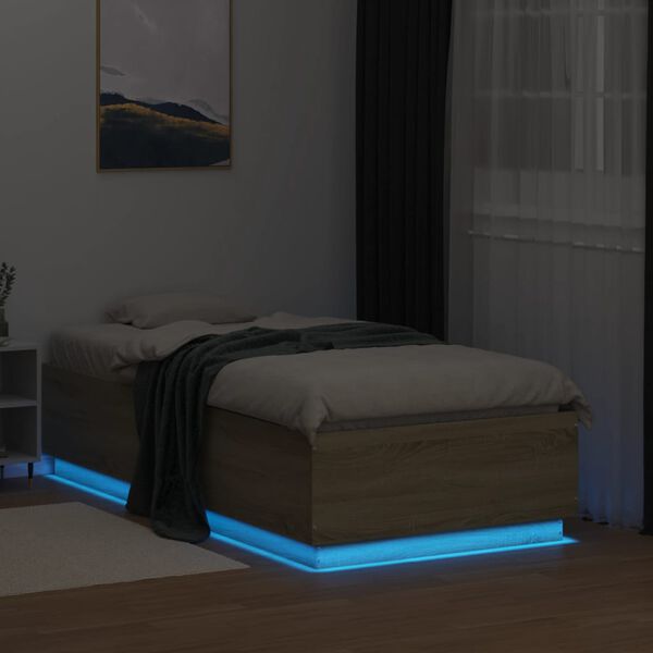 vidaXL Bedframe met LED-verlichting sonoma eikenkleurig 75x190 cm