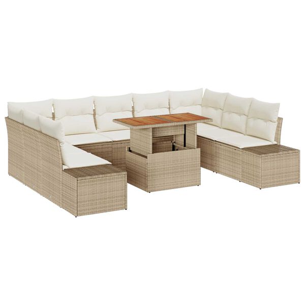 vidaXL Tuin Sofa Set met opslag 10 pcs Beige Poly riet