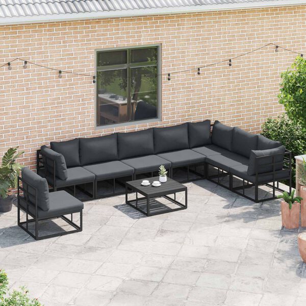 vidaXL Tuinbankenset met kussen 9 pcs Zwart Aluminium