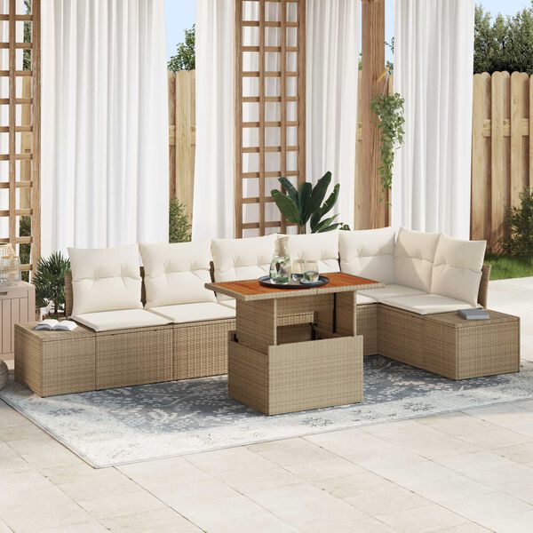 vidaXL Tuin Sofa Set met opslag 7 pcs Beige Poly riet