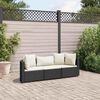 vidaXL 3-delige Loungeset met kussens poly rattan zwart