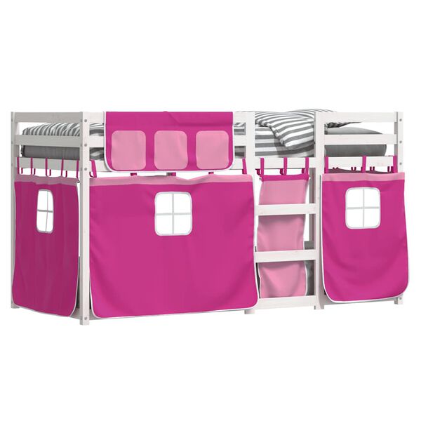 vidaXL Stapelbed met gordijnen 90x190 cm grenenhout roze