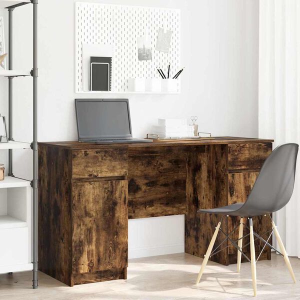 vidaXL Bureau met lade Gerookt eiken 140 x 49 x 76 cm Bewerkt hout