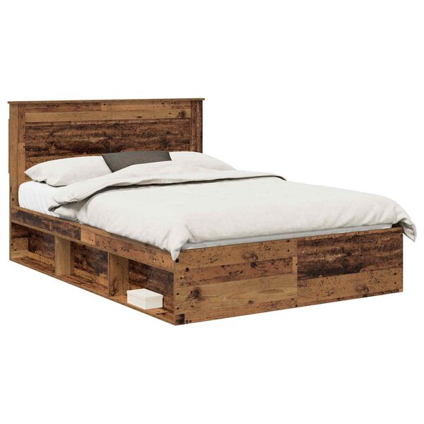 vidaXL Bedframe met hoofdeinde Oudhout 140 x 190 cm Massief grenenhout