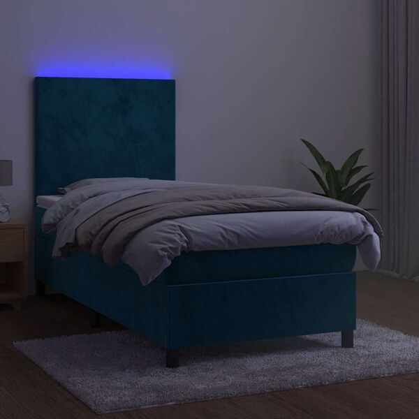 vidaXL Boxspring met matras en LED fluweel donkerblauw 90x190 cm