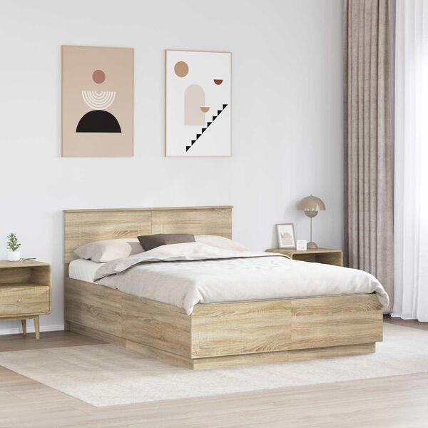 vidaXL Bedframe met hoofdeinde Sonoma Eiken 150 x 200 cm Bewerkt hout