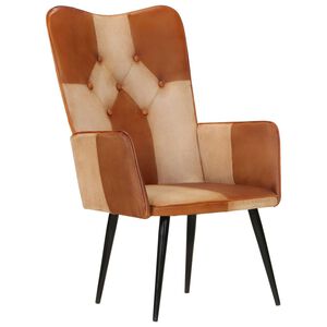 vidaXL Fauteuil echt leer bruin en cr&egrave;mekleurig