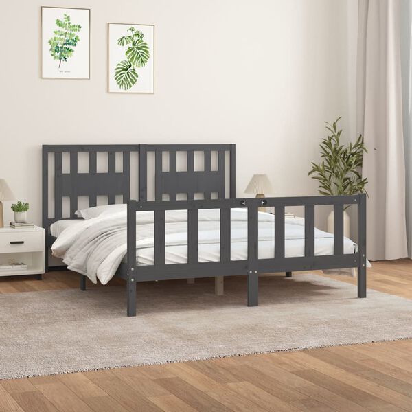 vidaXL Bedframe met hoofdbord massief grenenhout grijs 160x200 cm