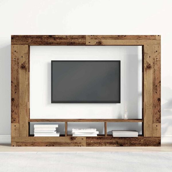 vidaXL TV-kast Wandgemonteerd Oud hout 152 x 22 x 113 cm Bewerkt hout