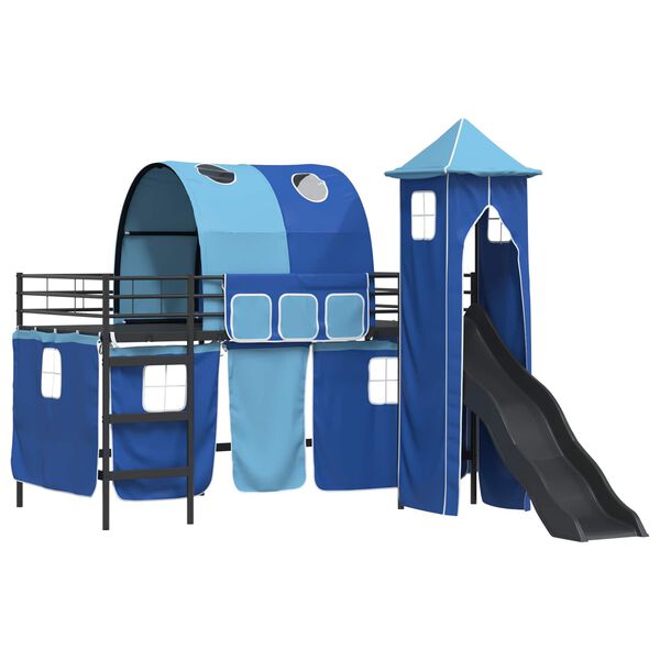 vidaXL Loftbed voor Kids Zwart en Blauw 79,5 x 200 cm Metaal