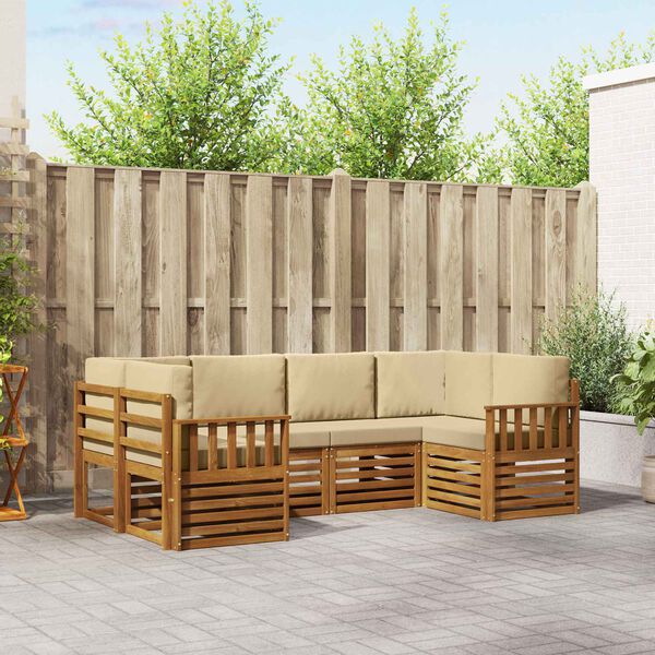 vidaXL Hoekbank Set met kussen 6 pcs Naturel Massief Acaciahout