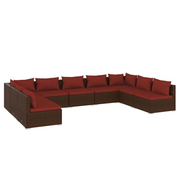 vidaXL 9-delige Loungeset met kussens poly rattan bruin