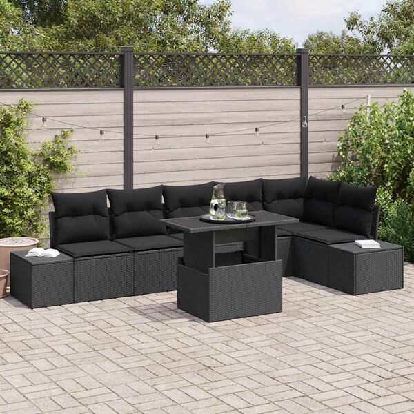 vidaXL Tuin Sofa Set met opslag 7 pcs Zwart Poly riet