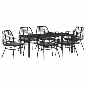 vidaXL Tuin eettafelset 7 pcs Zwart poly rattan
