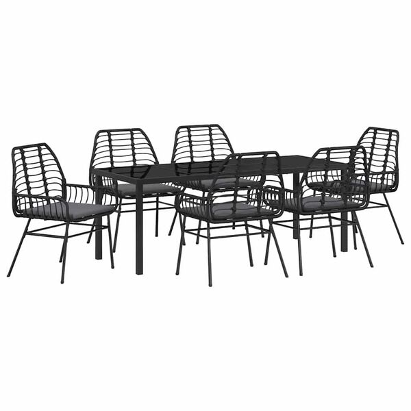 vidaXL Tuin eettafelset 7 pcs Zwart poly rattan