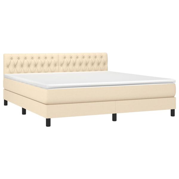 vidaXL Boxspring met matras stof cr&egrave;mekleurig 180x200 cm