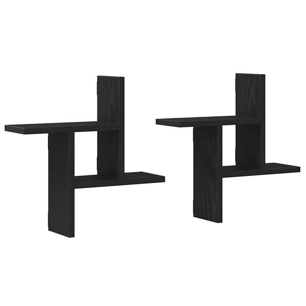 vidaXL Wandplanken 2 stuks Zwart Eiken 38x12x38 cm Bewerkt Hout