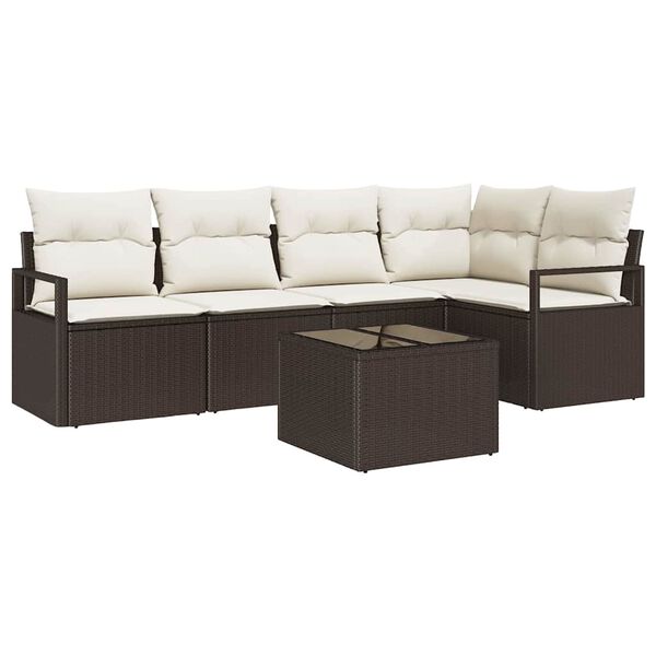 vidaXL Tuin Sofa Set met kussen met opslag 6 pcs Bruin en Crème