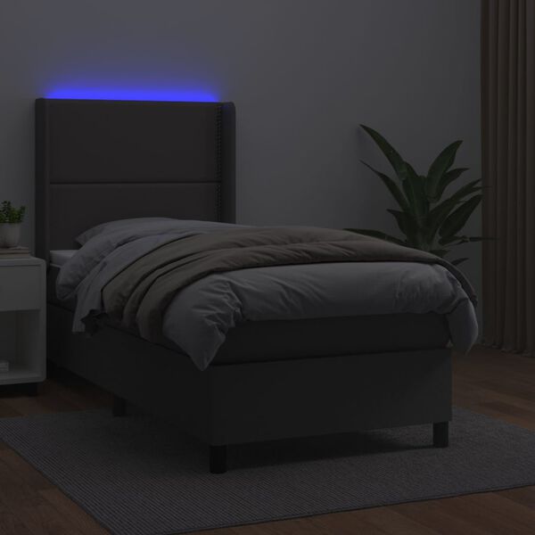 vidaXL Boxspring met matras en LED kunstleer grijs 100x200 cm