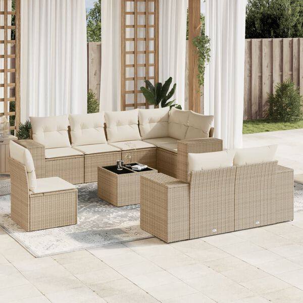 vidaXL 9-delige Loungeset met kussens poly rattan beige