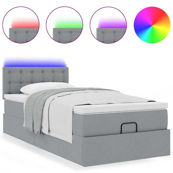 vidaXL Bed poef met matras en LED's stof 80x200 cm lichtgrijs