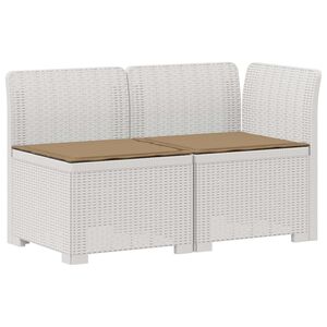 vidaXL Tweedelige Tuinbank met Kussens Rattan Look 2-zits PP Wit
