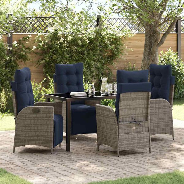 vidaXL Tuin eettafelset met kussen 5 pcs Grijs en zwart Rattan