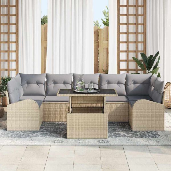 vidaXL Tuin Sofa Set met kussen met opslag 8 pcs Beige Poly Rattan