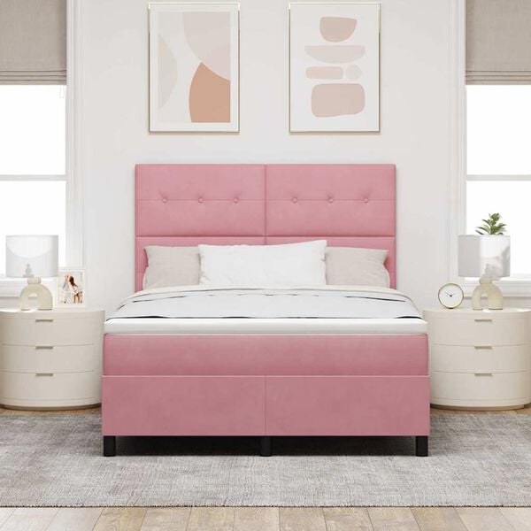 vidaXL LED Box Spring Bed met matras Roze 140 x 190 cm Stof