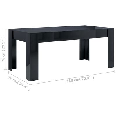 vidaXL Eettafel 180x90x76 cm spaanplaat hoogglans zwart