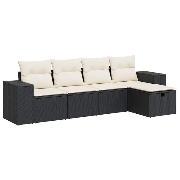 vidaXL 5-delige Loungeset met kussens poly rattan zwart