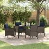 vidaXL Tuin eettafelset met kussen 5 pcs Grijs poly rattan