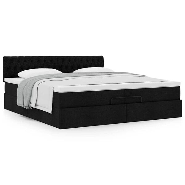 vidaXL Ottoman bed met matras 200x200 cm stof zwart
