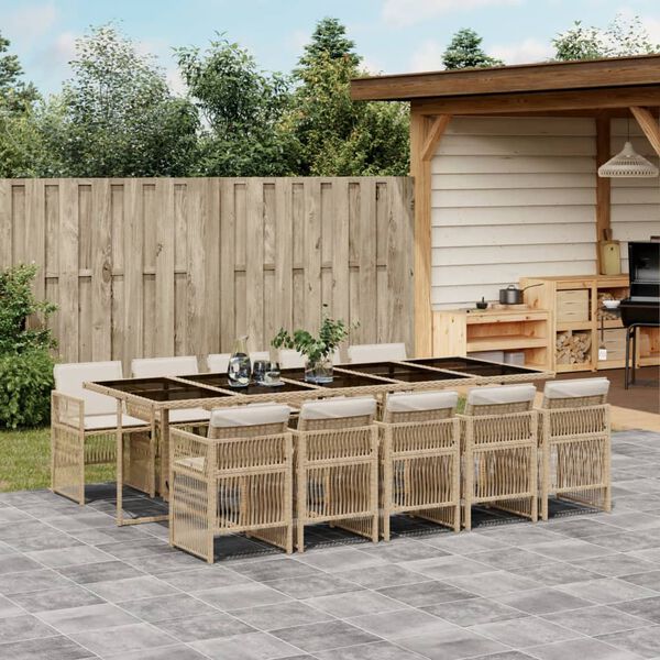 vidaXL 11-delige Tuinset met kussens poly rattan beige