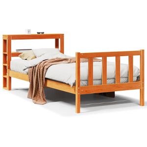 vidaXL Bedframe met hoofdbord massief grenenhout wasbruin 75x190 cm