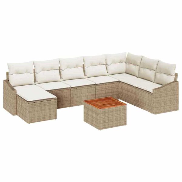 vidaXL Tuinbankenset met opslag 9 pcs Beige en Cr&egrave;me poly rattan
