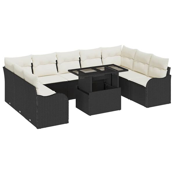 vidaXL Tuin Sofa Set met kussen 10 pcs Zwart Poly riet
