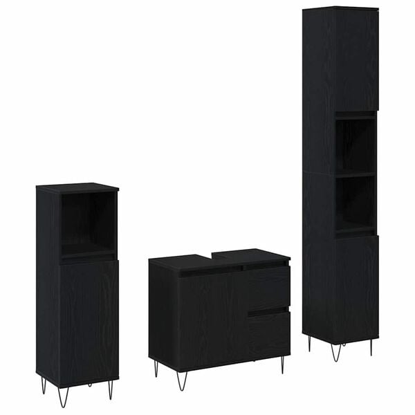 vidaXL Badkamermeubelset met lade 3 pcs Zwart Eiken 30 x 30 x 190 cm