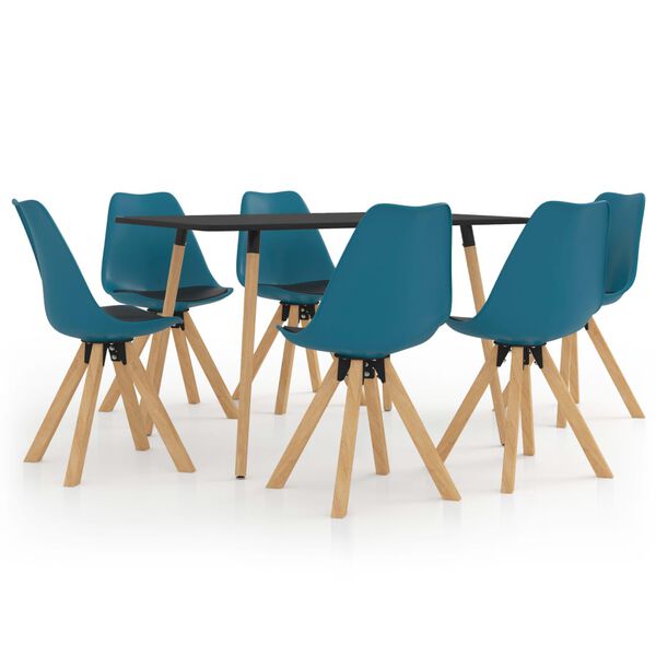 vidaXL 7-delige Eethoek turquoise en zwart