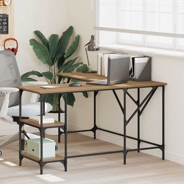 vidaXL Bureau Artisan Eiken 139 x 139 x 75 cm Bewerkt hout