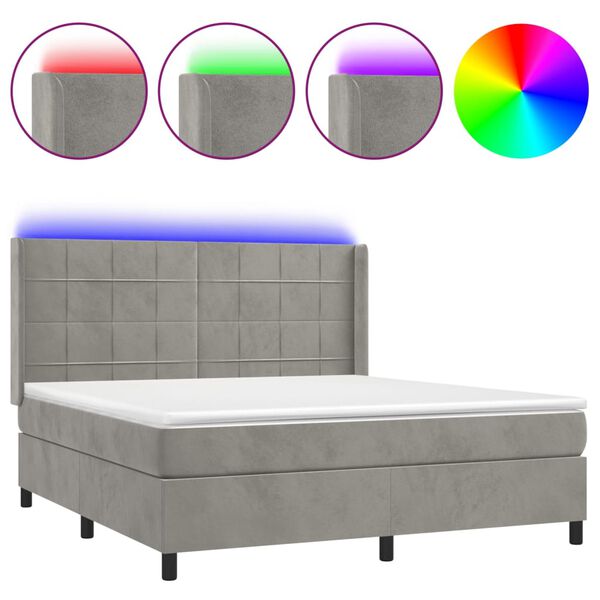 vidaXL Boxspring met matras en LED fluweel lichtgrijs 160x200 cm