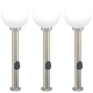 vidaXL Bolderverlichting met stopcontact 3 stuks 80 cm RVS IP44