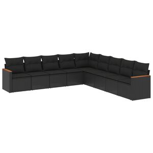 vidaXL 9-delige Loungeset met kussens poly rattan zwart