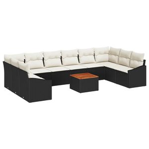 vidaXL Tuin Sofa Set met kussen 11 pcs Zwart Poly riet