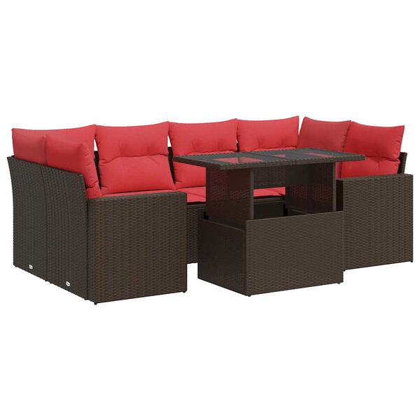 vidaXL 7-delige Loungeset met kussens poly rattan acacia bruin