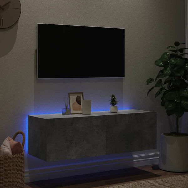 vidaXL Tv-wandmeubel met LED-verlichting 100x35x31 cm betongrijs