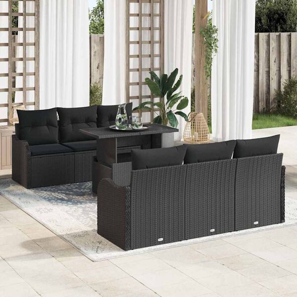 vidaXL Tuin Sofa Set met kussen met opslag 7 pcs Zwart Poly riet